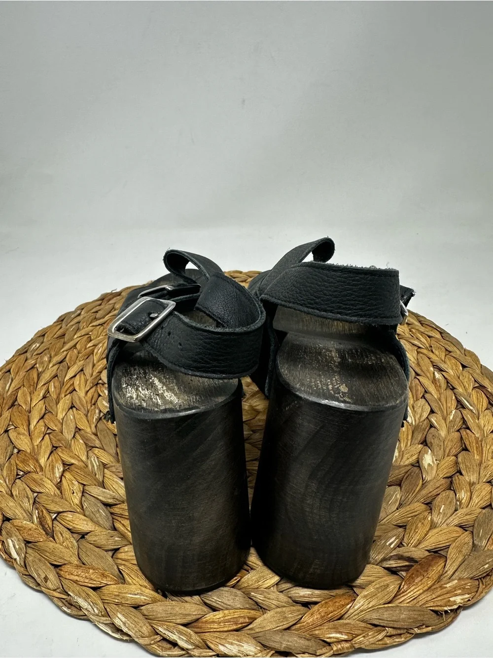 Free People Belem’s Black Platform Slingback Sandals Classic Chunky Heel Size 37
